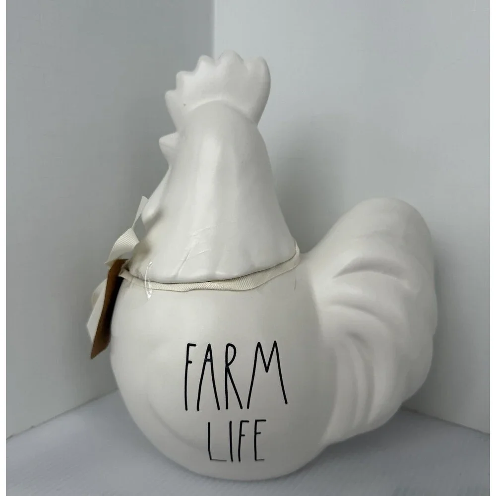 Rae Dunn FARM LIFE Rooster Figure Canister Jar Rustic Kitchen Decor 10” Chicken